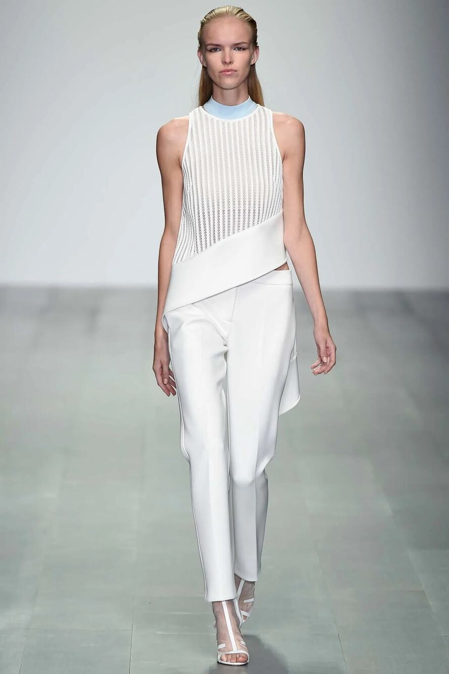 David Koma White Sheer Mesh Striped Asymmetric Top Sz UK 8 / US 4